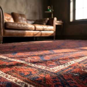 Antique Red Afghanistan Allover Geometric Hand Knotted Pile Rug (SKU 22113) - in-room detail