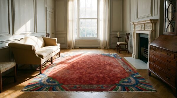 Red allover hand knotted antique chinese art nouveau design rug 8 Red allover hand knotted antique chinese art nouveau design rug (sku 25453) - room view