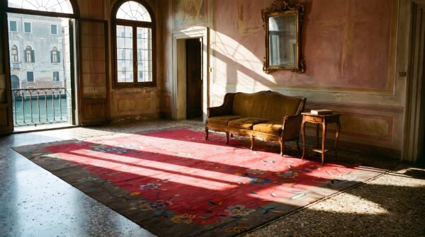 Antique red background color art deco chinese allover design rug 6 Antique red background color art deco chinese allover design rug (sku 24242) - room view