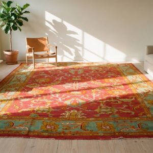 Red Background With Jewel Tones Tribal Allover Design Antique Turkish Oushak Rug (SKU 18469) - room view