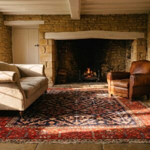Red Antique Bakshaish Persian Allover Geometric Square Rug (SKU 23603) - room view