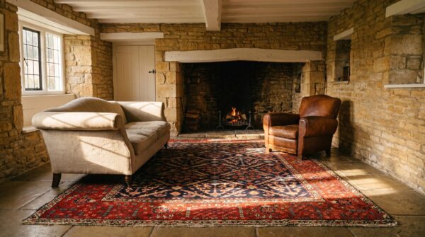 Red antique bakshaish persian allover geometric square rug 10 Red antique bakshaish persian allover geometric square rug (sku 23603) - room view