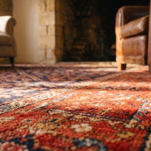 Red Antique Bakshaish Persian Allover Geometric Square Rug (SKU 23603) - in-room detail