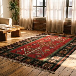 Red Antique Bessarabian Allover Geometric Tree Of Life Pattern Flatweave Kilim Rug (SKU 22770) - room view