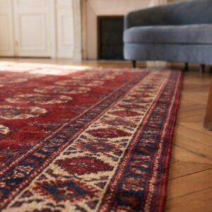Red Bokara Design Antique Tekke Allover Tribal Geometric Turkmen Rug (SKU 21179) - in-room detail