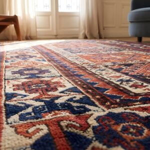 Red Antique Caucasian Allover Tribal Geometric Wool Hand Knotted Pile 19th Century Rug (SKU 22195) - in-room detail