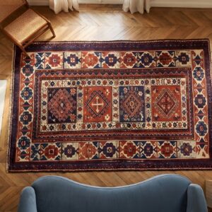 Red Antique Caucasian Allover Tribal Geometric Wool Hand Knotted Pile 19th Century Rug (SKU 22195) - styled overhead view