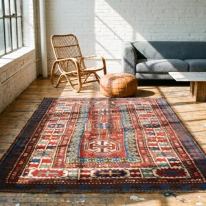 Antique Red Caucasian Tribal Geometric Medallion Kazak Rug (SKU 19575) - room view