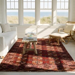 Antique Red Central Asian Turkman Tekke Allover Geometric Knotted Rug (SKU 23914) - room view