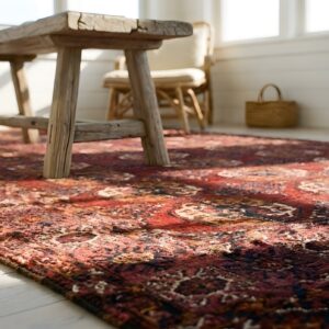 Antique Red Central Asian Turkman Tekke Allover Geometric Knotted Rug (SKU 23914) - in-room detail
