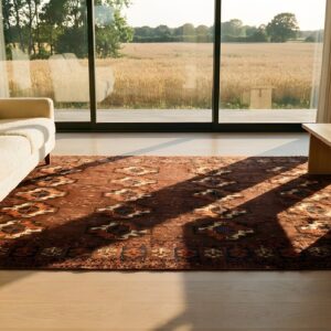 Antique Red Central Asian Turkmen Allover Tribal Geometric Hand Knotted Wool Rug (SKU 23908) - room view
