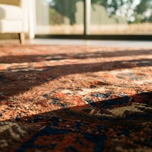 Antique Red Central Asian Turkmen Allover Tribal Geometric Hand Knotted Wool Rug (SKU 23908) - in-room detail