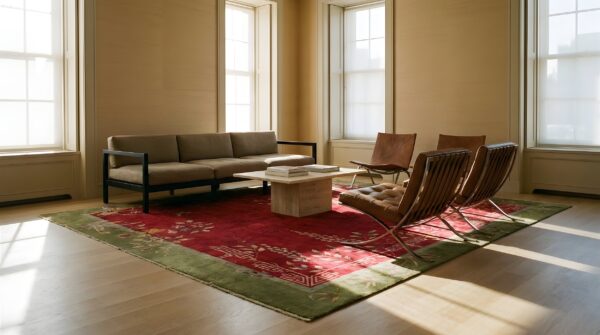 Antique wool red hand knotted pile chinese art deco rug (sku 24563) - room view