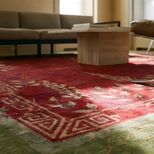 Antique Wool Red Hand Knotted Pile Chinese Art Deco Rug (SKU 24563) - in-room detail