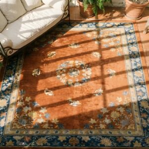 Red Antique Chinese - Art Deco Allover Floral Knotted Rug (SKU 25216) - styled overhead view