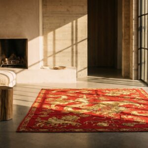 Antique Red Chinese Dragon Design Square Doorway Silk and Metallic Thread Textile (SKU 21439) - room view
