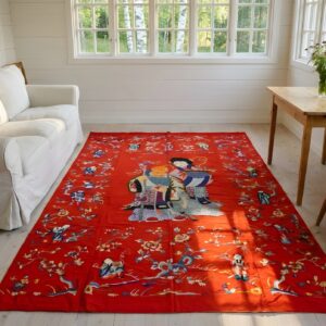 Red Antique Chinese Figural Floral Pattern Artistic Textile (SKU 23940) - room view