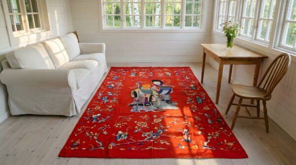 Red antique chinese figural floral pattern artistic textile 9 Red antique chinese figural floral pattern artistic textile (sku 23940) - room view