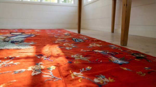 Red antique chinese figural floral pattern artistic textile 10 Red antique chinese figural floral pattern artistic textile (sku 23940) - in-room detail