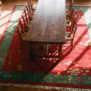 Antique Red Color Field Chinese Art Deco Room Size Area Rug (SKU 21476) - styled overhead view