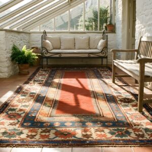 Red Color Solid Open Field Mid 19th Century Tribal Geometric Caucasian Kazak Carpet (SKU 20310) - room view