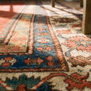 Red Color Solid Open Field Mid 19th Century Tribal Geometric Caucasian Kazak Carpet (SKU 20310) - in-room detail
