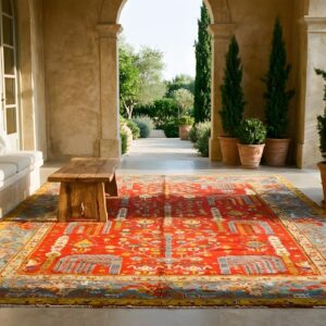 Red Color Weeping Willow Design Antique Turkish Oushak Rug (SKU 24784) - room view