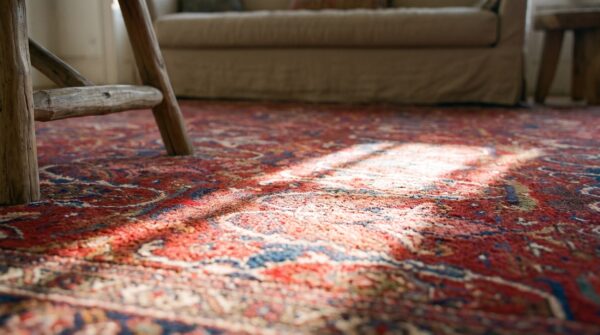 Antique red field allover tribal garous design large size persian bidjar carpet 7 Antique red field allover tribal garous design large size persian bidjar carpet (sku 21091) - in-room detail