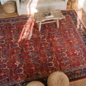 Antique Red Field Allover Tribal Garous Design Large Size Persian Bidjar Carpet (SKU 21091) - styled overhead view