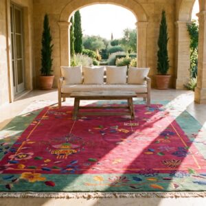 Red Field And Teal Border Antique Art Deco Chinese Rug (SKU 23650) - room view