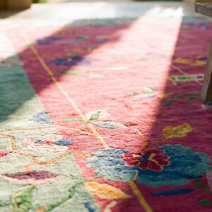 Red Field And Teal Border Antique Art Deco Chinese Rug (SKU 23650) - in-room detail