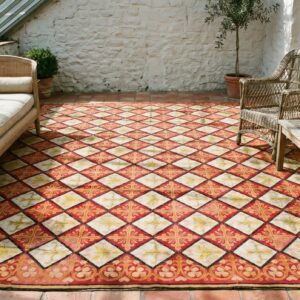 Red Antique Flatwoven Geometric French Fleur De Lis Design Needlepoint Carpet (SKU 19057) - room view