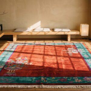 Red Floral Wool 1920s Antique Hand Knotted Chinese Art Deco Rug (SKU 22328) - room view