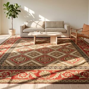 Red Antique French Geometric Design Oversized Square Needlepoint Rug (SKU 20230) - room view