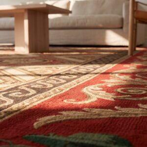Red Antique French Geometric Design Oversized Square Needlepoint Rug (SKU 20230) - in-room detail