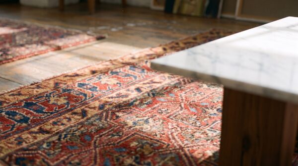 Red geometric garden trellis design antique nw persian gallery size carpet 6 Red geometric garden trellis design antique nw persian gallery size carpet (sku 21391) - in-room detail