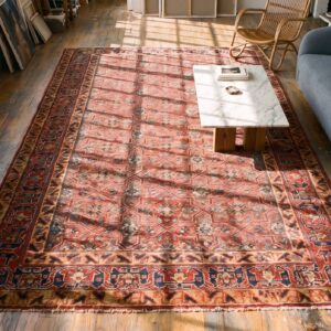 Red Geometric Garden Trellis Design Antique NW Persian Gallery Size Carpet (SKU 21391) - styled overhead view