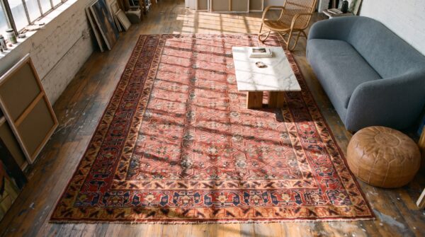 Red geometric garden trellis design antique nw persian gallery size carpet 2 Red geometric garden trellis design antique nw persian gallery size carpet (sku 21391) - styled overhead view