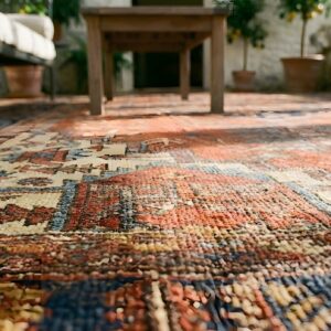 Antique Red Heriz Serapi Geometric Medallion Hand Knotted Room Size Persian Rug (SKU 25681) - in-room detail