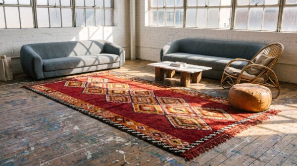 Antique red julkhir uzbekistan knotted rug 12 Antique red julkhir uzbekistan knotted rug (sku 20050) - room view