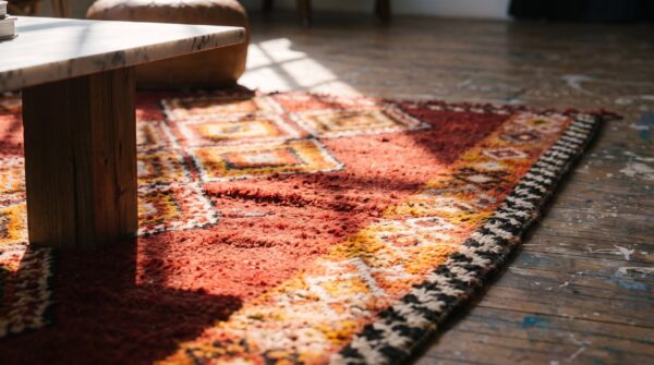 Antique red julkhir uzbekistan knotted rug 13 Antique red julkhir uzbekistan knotted rug (sku 20050) - in-room detail