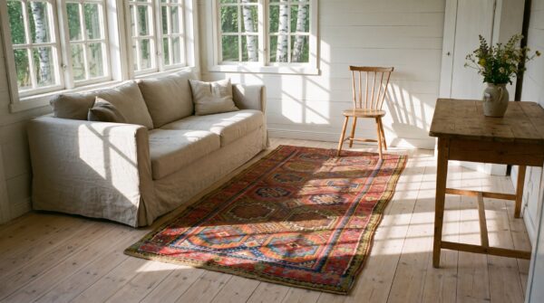 Antique red kurdish persian wool hand knotted hallway runner rug 7 Antique red kurdish persian wool hand knotted hallway runner rug (sku 23283) - room view