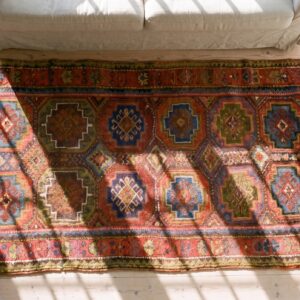 Antique Red Kurdish Persian Wool Hand Knotted Hallway Runner Rug (SKU 23283) - styled overhead view