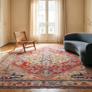 Red Late 19th Century Antique Geometric Persian Room Size Serapi Rug (SKU 19857) - room view