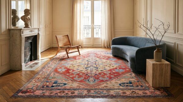 Red late 19th century antique geometric persian room size serapi rug (sku 19857) - room view