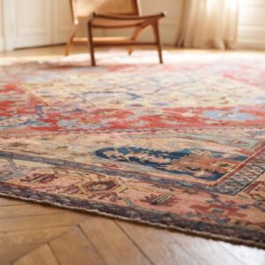 Red Late 19th Century Antique Geometric Persian Room Size Serapi Rug (SKU 19857) - in-room detail