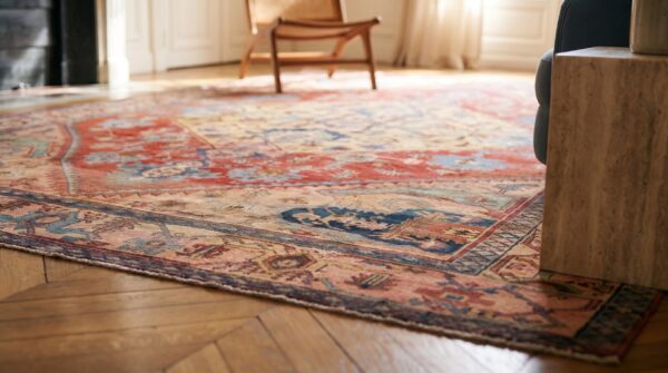 Red late 19th century antique geometric persian room size serapi rug (sku 19857) - in-room detail