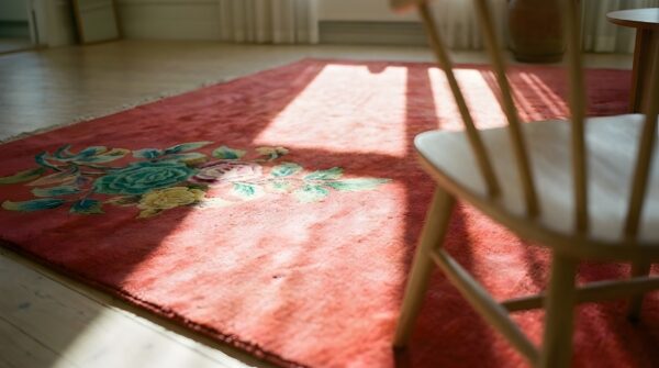 Antique red minimalist art deco chinese room size area rug 8 Antique red minimalist art deco chinese room size area rug (sku 23357) - in-room detail