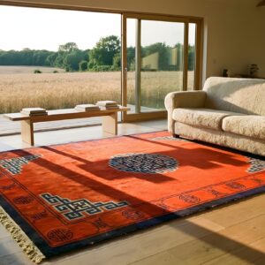 Antique Red Mongolian Chinese Medallion Knotted Rug (SKU 23753) - room view