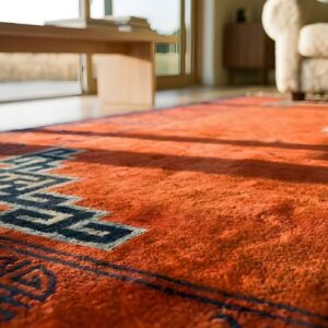 Antique Red Mongolian Chinese Medallion Knotted Rug (SKU 23753) - in-room detail